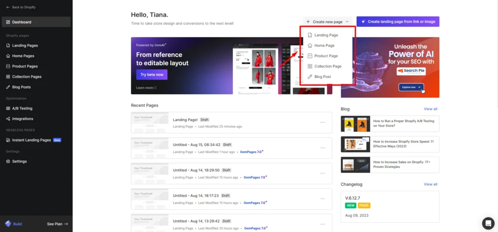 Create various page types with GemPages v6.