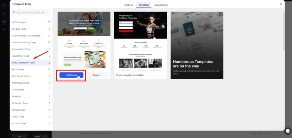 add a lead generation page