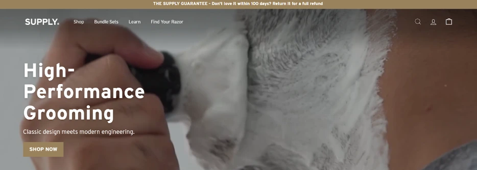 A screenshot of Supply.co hero banner.