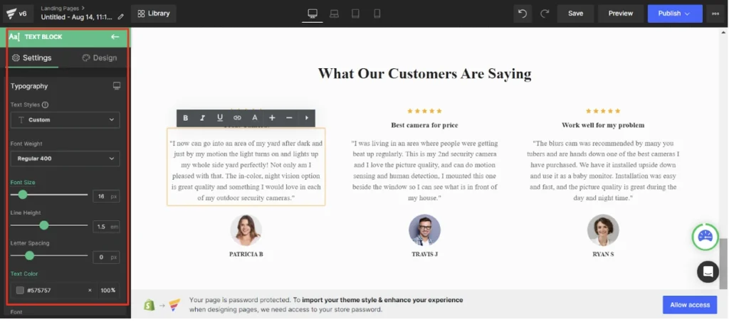 Advanced settings on a section on GemPages v6.