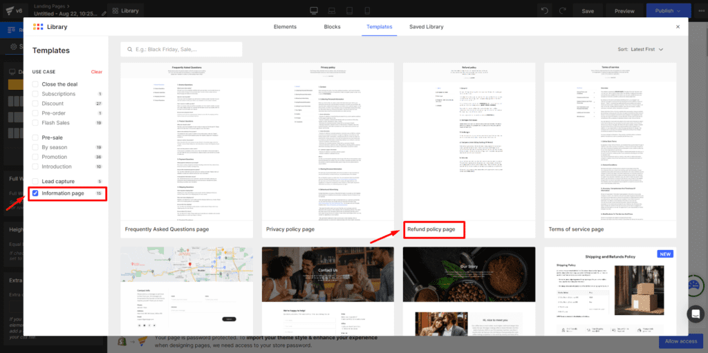 Create a Refund Policy page in GemPages v6.