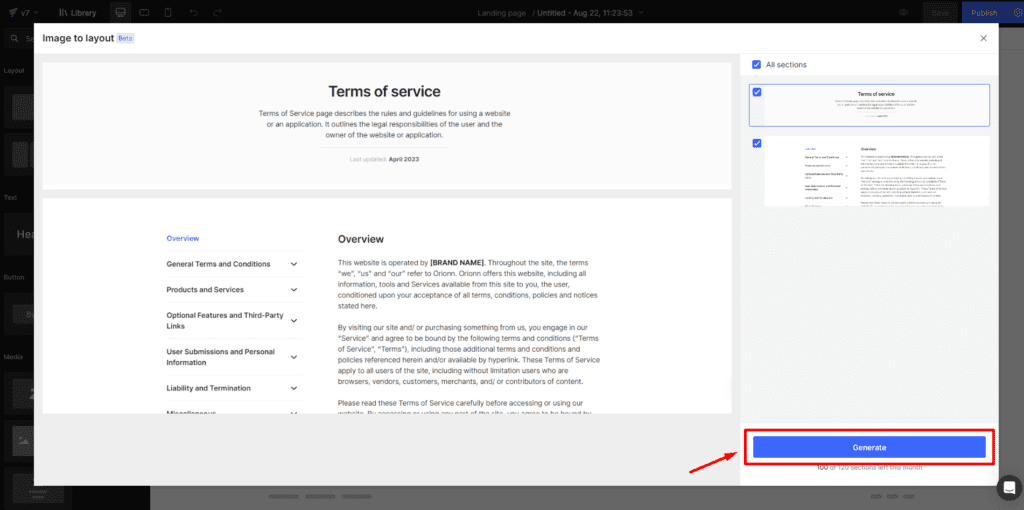 Customize pages for legal