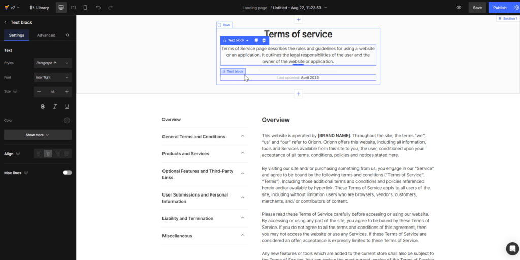 Customize your Terms and Conditions page in GemPages v7.