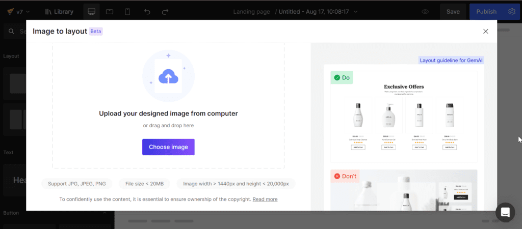 Image-to-Layout’s guide when uploading images.
