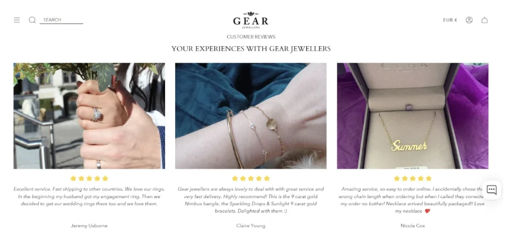 A screen capture of Gear Jewellers review section.