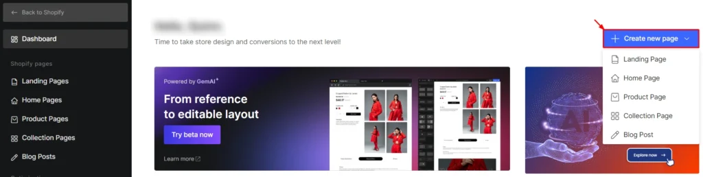 Create a new page on GemPages.