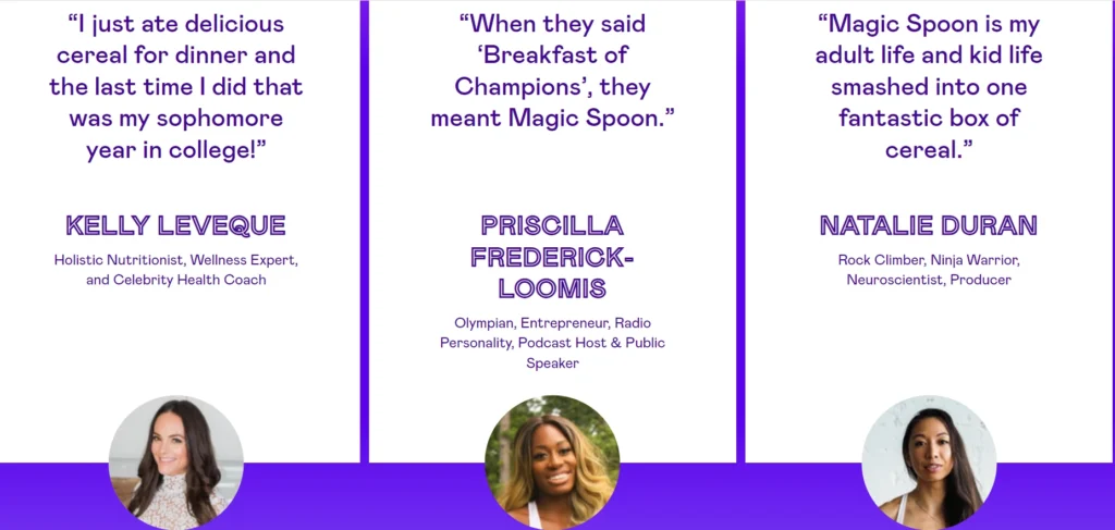 The testimonial section of Magic Spoon.