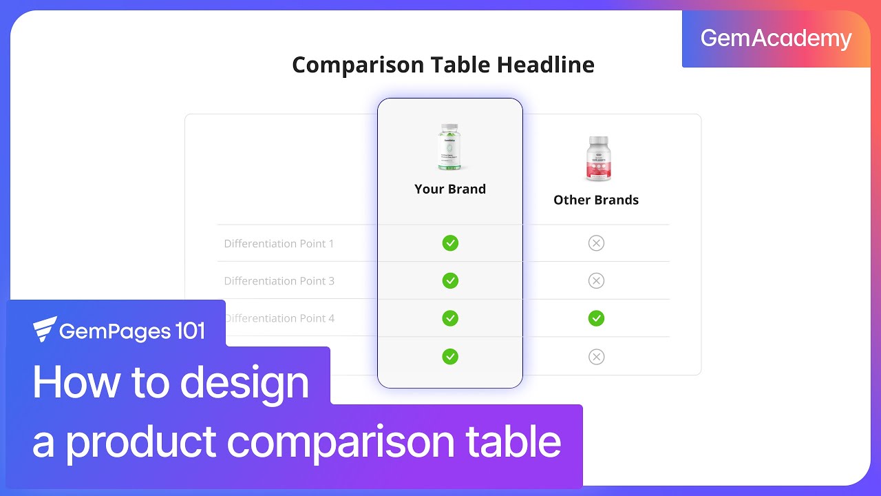 how to design a comparison table with GemPages 101