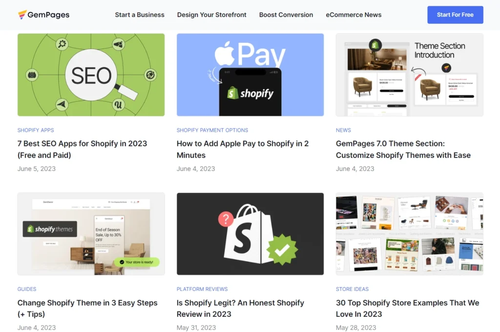 Screenshot of the GemPages’ blog page.