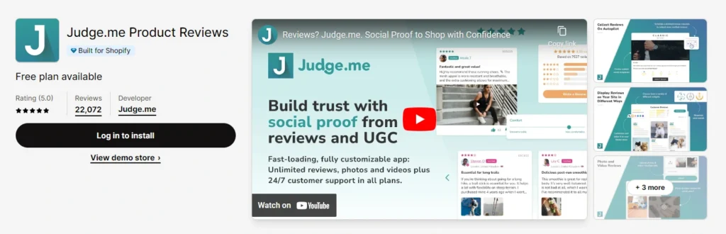 Screenshot of the Judge.me app on the Shopify app store.