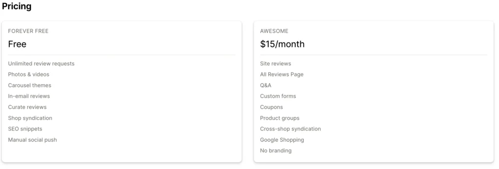 Pricing of the Judge.me app