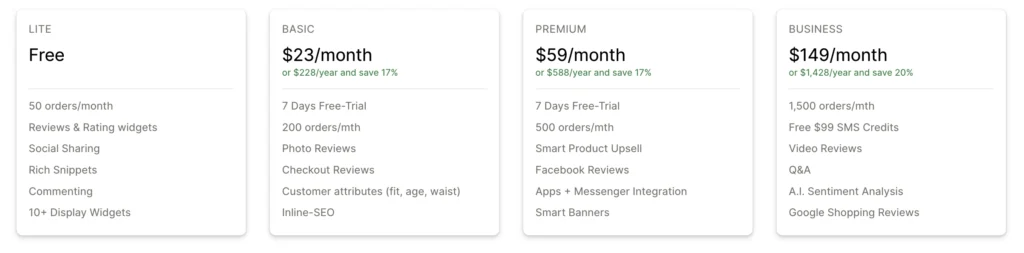 Stamped's pricing plans.
