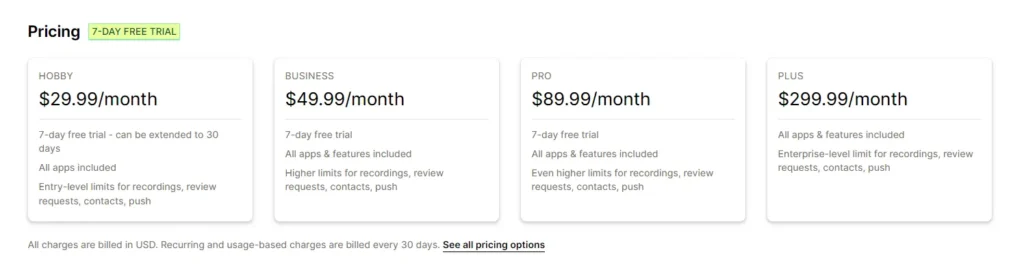 Screenshot of Vitals pricing.