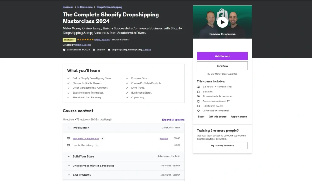 shopify dropshipping course screenshot