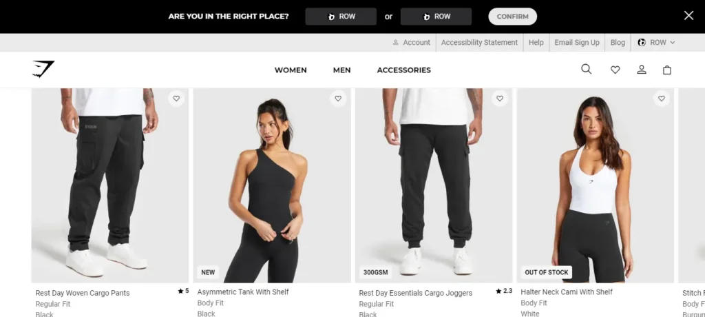 The image screenshot of row.gymshark.com