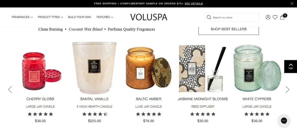 The image screenshot of voluspa.com