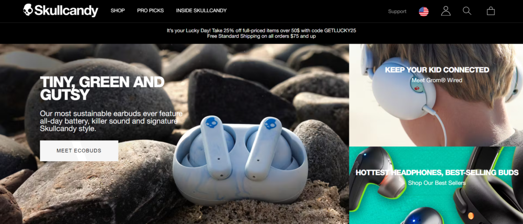 A screenshot of the Skullcandy online store developed by BigCommerce