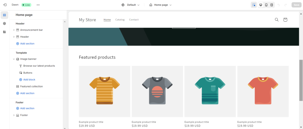 Screenshot of store customization on Shopify